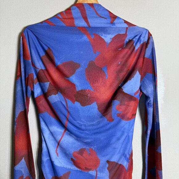 ASOS High Neck Backless Floral Mesh Mini Dress Women's 6 Blue Red Going Out NWT - Picture 7 of 16